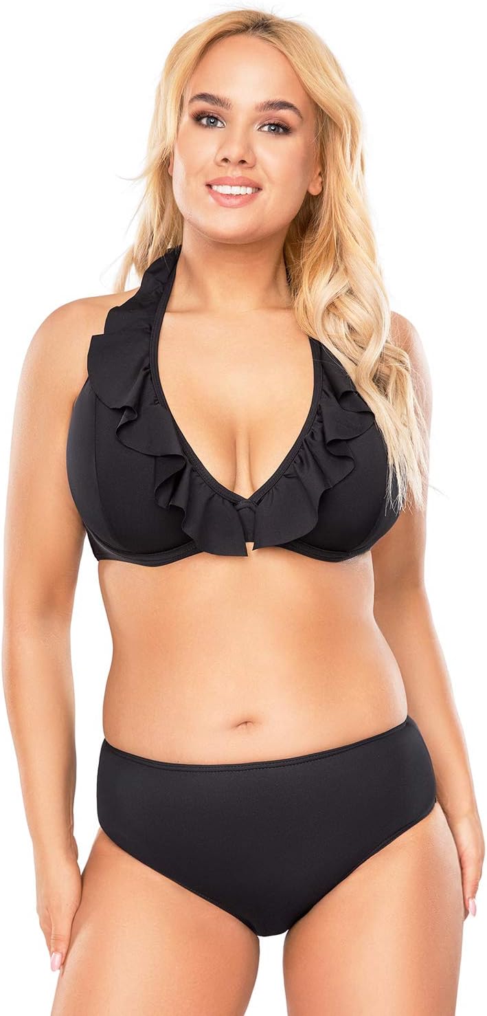 VIVISENCE Bikini BH Dame Bademode Gepolstert Hergestellt In EU Neckholder 3220, Schwarz,80C