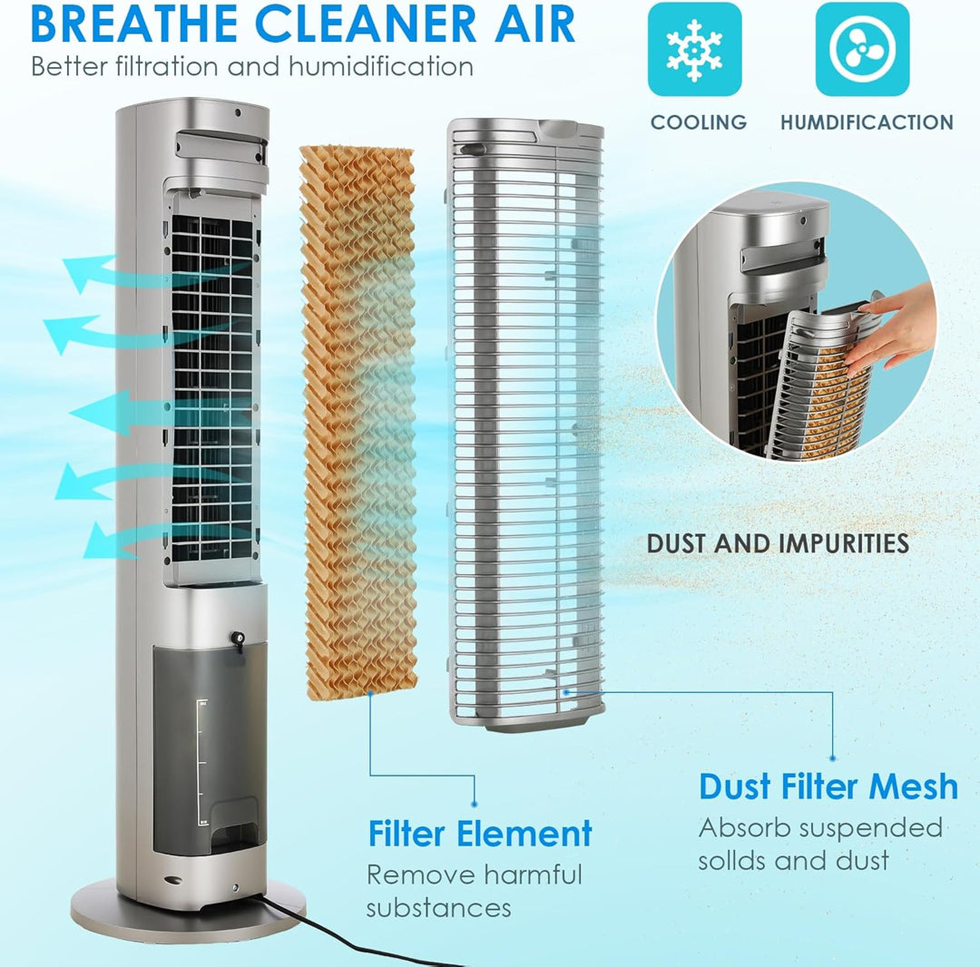 LIFERUN Turmventilator mit Aromadiffuser Fernbedienung 3-Stufen-Klimaanlage mit Wasserkühlung, 50° O