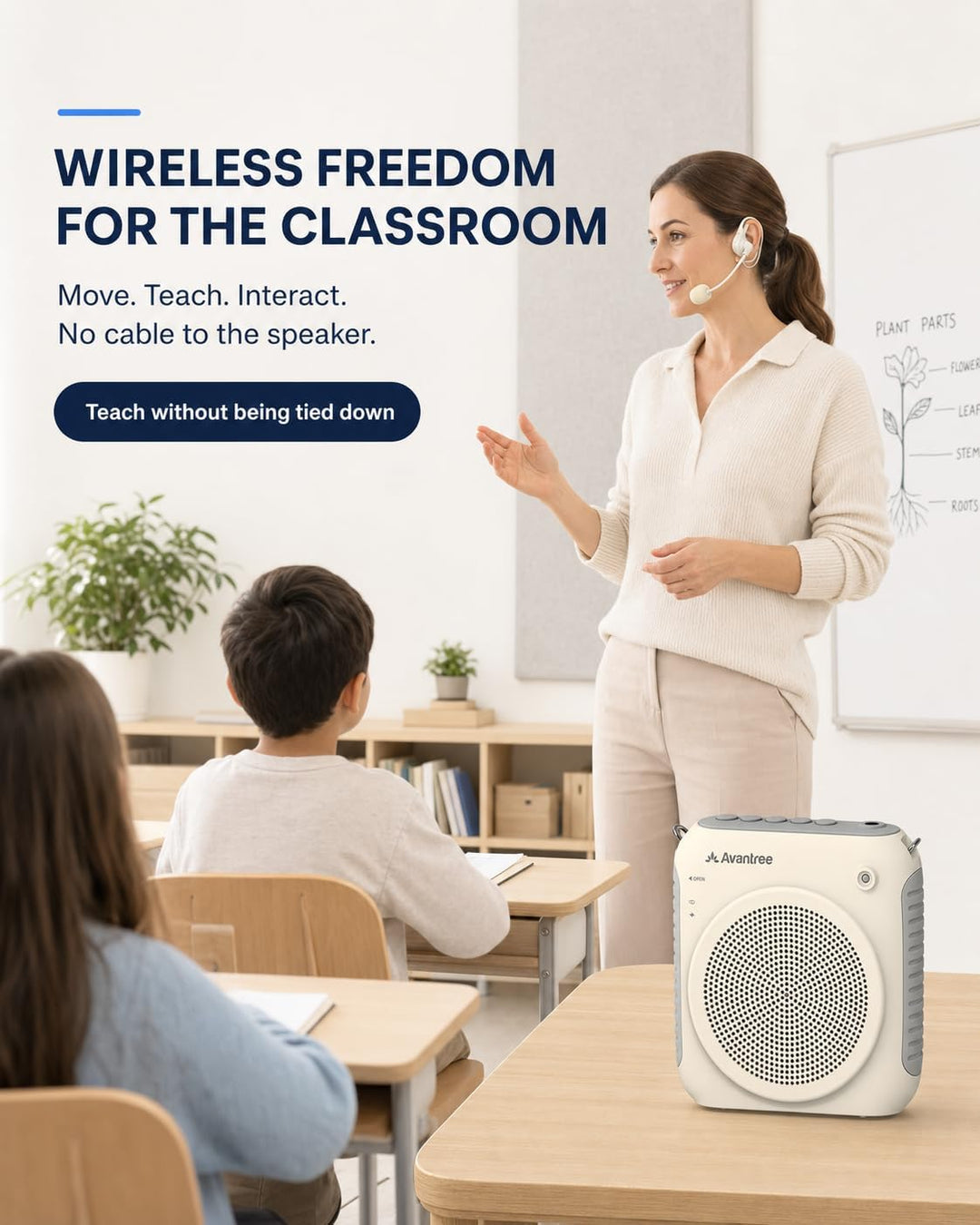 Avantree VoxAmp Lite – Kabelloser Sprachverstärker für Lehrer und Klassenzimmer, Sprechen während de