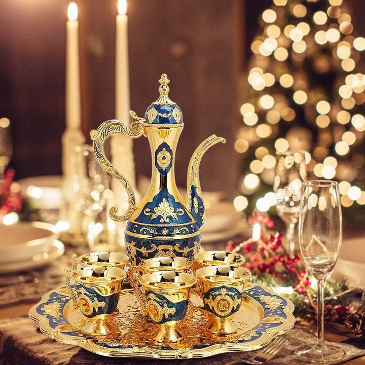 Flachmann Set Russischen Stil, 6 Tassen 1 Topf 1 Teller Metall Wein Trinkbecher Flachmann Set Metall