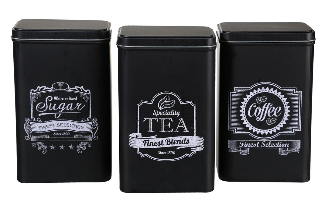 Set Retro Metall-Dose Blechdose Coffee, Tea & Sugar - Kaffeedose, Teedose, Zuckerdose mit Deckel (3-
