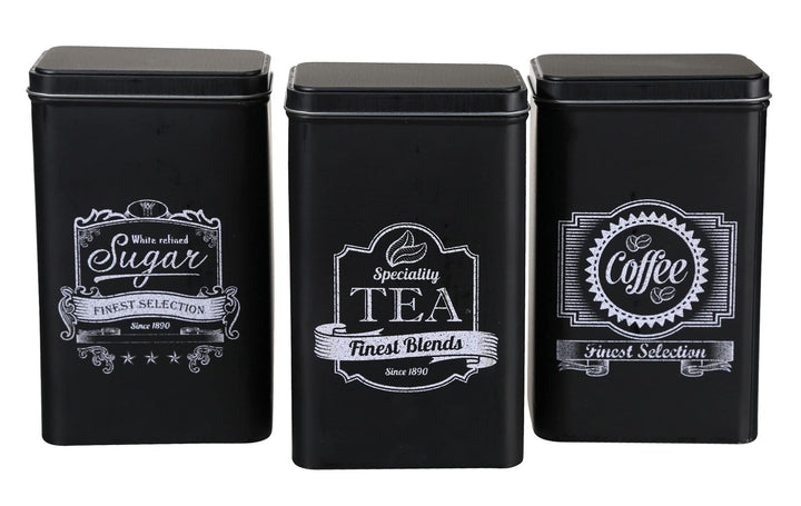 Set Retro Metall-Dose Blechdose Coffee, Tea & Sugar - Kaffeedose, Teedose, Zuckerdose mit Deckel (3-