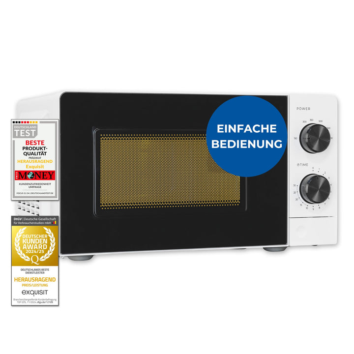 Exquisit Mikrowelle 20L, 700 Watt, 24,5cm Drehteller, 5 Leistungsstufen, Timer, Auftaufunktion, 2 Dr