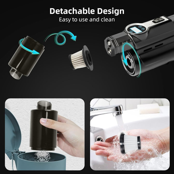 Kabelloser Handstaubsauger Auto & Autoreifen Pumpe, Auto Staubsauger Stark, aufladbar Tragbar Leicht