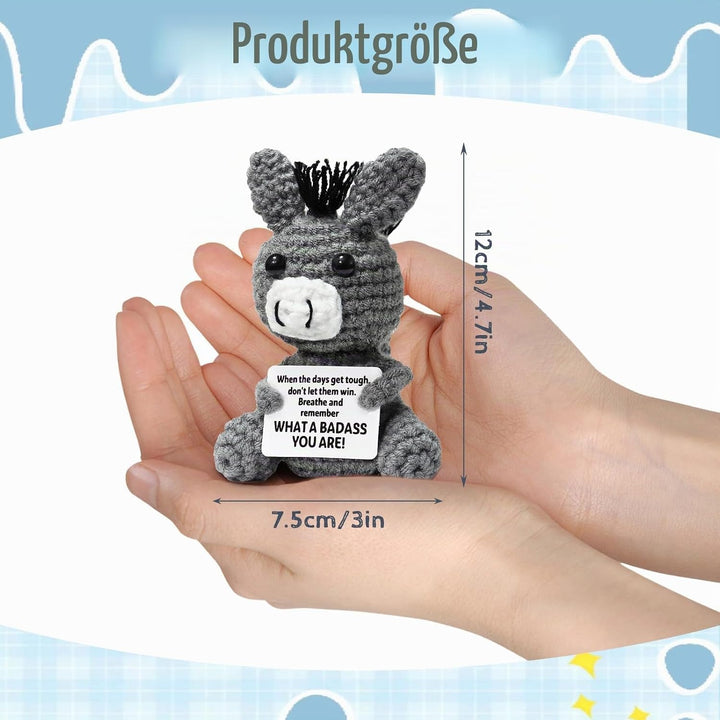 Dremisland Pocket Hug Esel Glücksbringer Geschenke Gehäkelte Tiere für Frauen Freunde Handgehäkelte