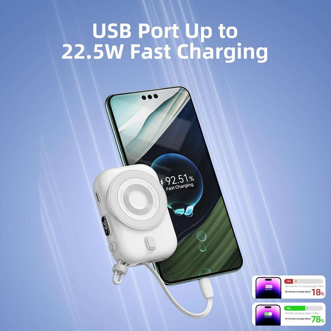 Mini Powerbank 10000mAh mit Magnetischer Schnellladung & 20W PD, 22.5W Max, Tragbare Externe Batteri