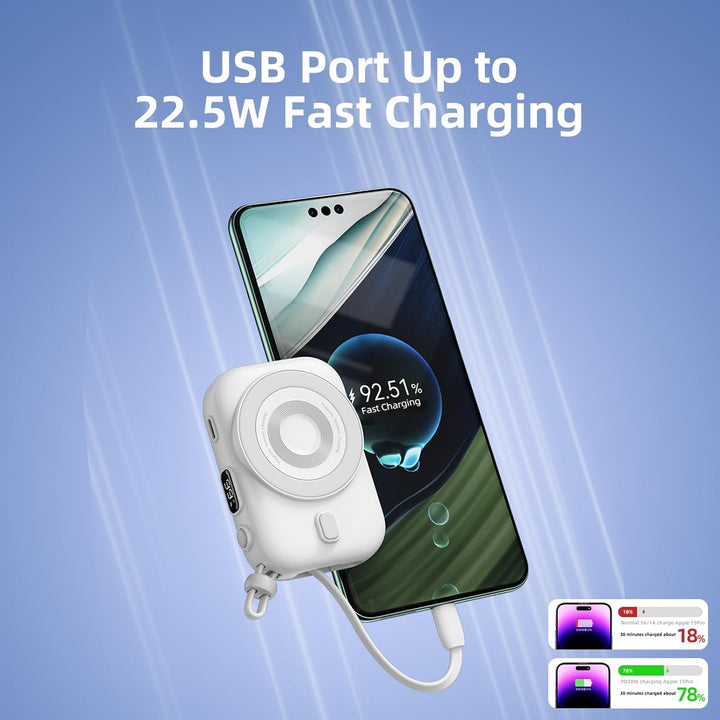 Mini Powerbank 10000mAh mit Magnetischer Schnellladung & 20W PD, 22.5W Max, Tragbare Externe Batteri