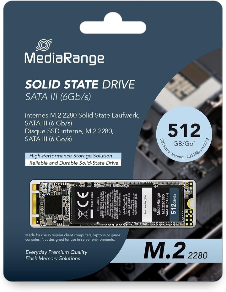 MediaRange Interne SSD Festplatte 512GB - Solid State mit M.2 Schnittstelle SATA Rev. 3.1 und 3D-NAN