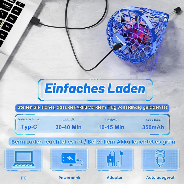 Alyssa Flying Orb Ball Fallschirm Spielzeug, 360 ° Rotating Magic Hover Spinner, Schwebender Ball Co