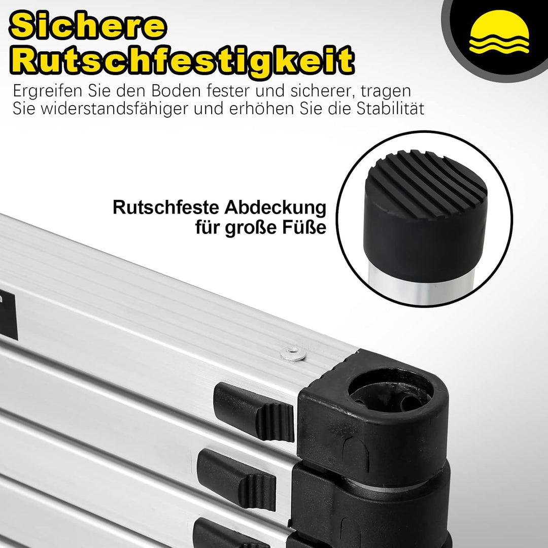Randaco Teleskopleiter mit Abnehmbarem Haken, 3,2M Ausziehbare Leiter, Rutschfester Aluleiter Stehle