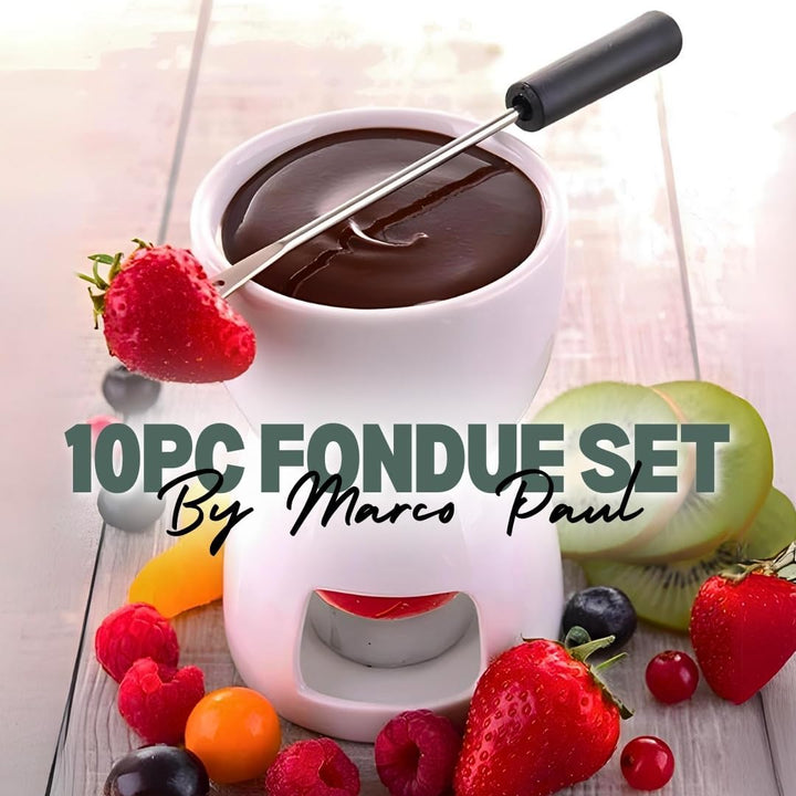 Homezone 10 Stk weisse Keramik Teelicht Kerze Käse/Schokoladen-Fondue Set mit 4 Küche und Edelstahl