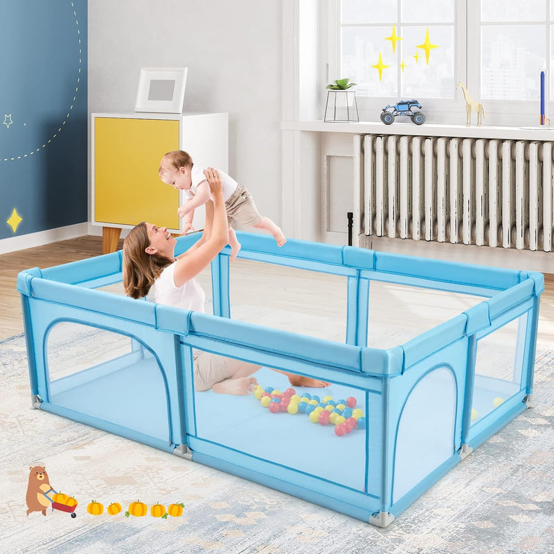 GOPLUS Baby Laufstall mit 50 Spielbällen, Krabbelgitter für Kleinkinder & Säulinge, Laufgitterzelt m