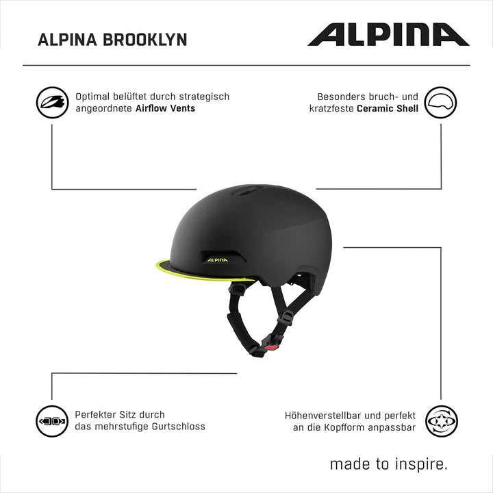 ALPINA BROOKLYN - Beleuchteter, Robuster und Komfortabler Urban Fahrradhelm Mit LED-Licht Für Erwach