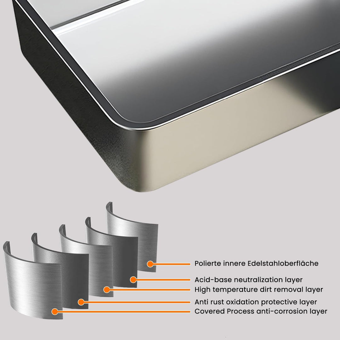 XXXL Edelstahl Katzentoilette 70x50x15,5cm – Extra Gross Katzenklo mit hohem Rand & Schaufel, rostfr