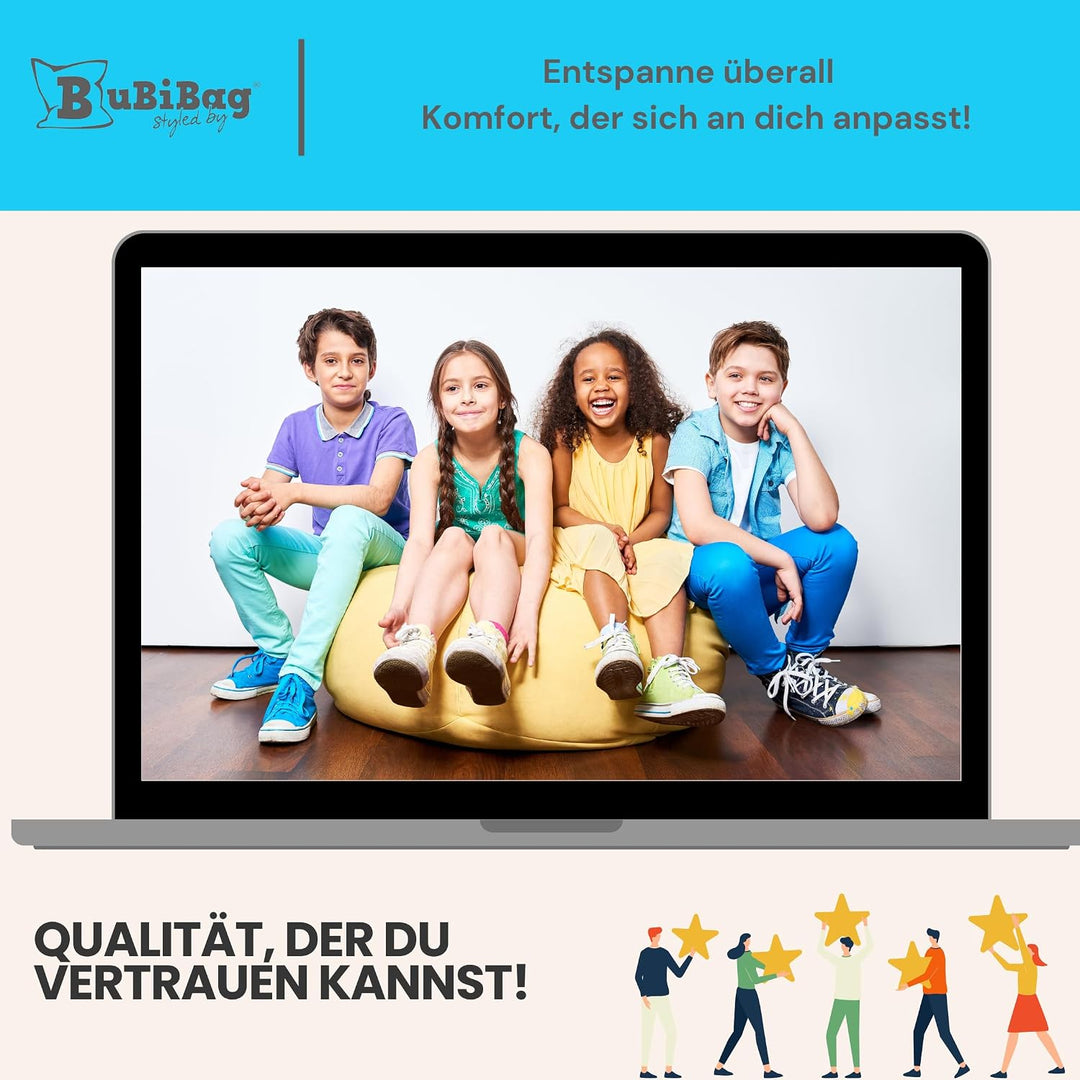 BuBiBag 2in1 Sitzsack L - XXL mit Füllung für Kinder &amp; Erwachsene, Gaming Beanbag &amp; Bodenkissen für