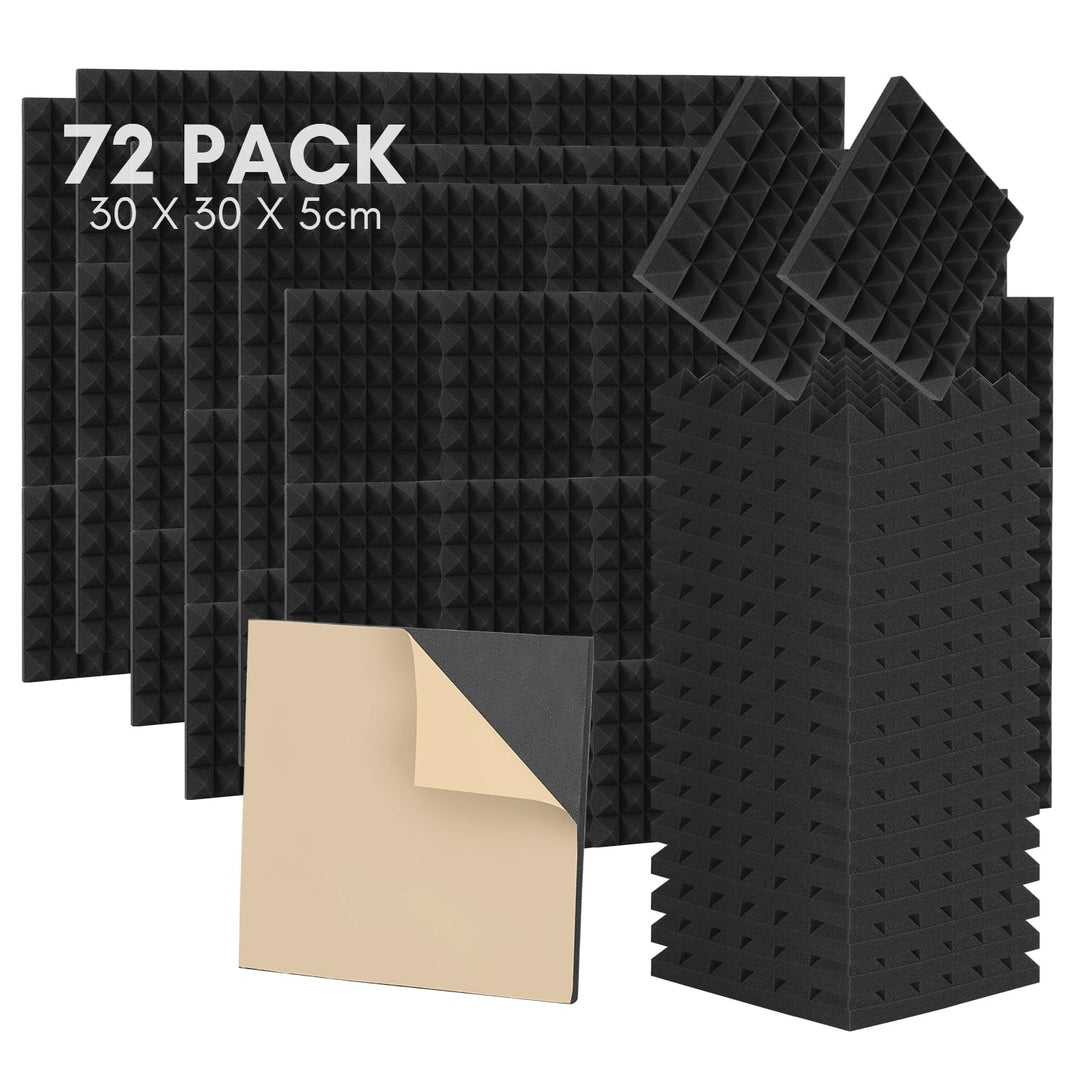 Sonnewelt Akustikschaumstoff Selbstklebend 72 Stücke 5x30x30 cm 3D Hochdichte Schallabsorber Wand Ha