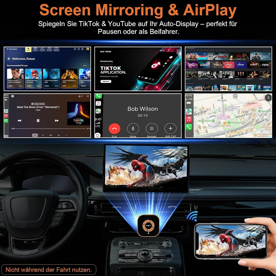Wireless CarPlay Adapter 4-in-1: CarPlay Kabellos Android Auto Wireless AirPlay &amp; Miracast – Dualban