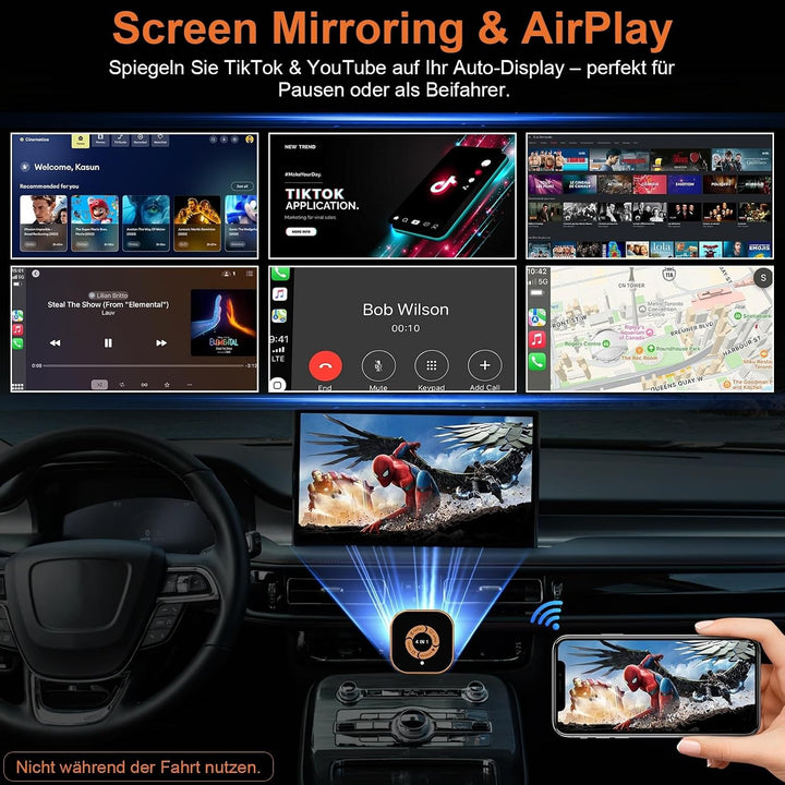 Wireless CarPlay Adapter 4-in-1: CarPlay Kabellos Android Auto Wireless AirPlay &amp; Miracast – Dualban