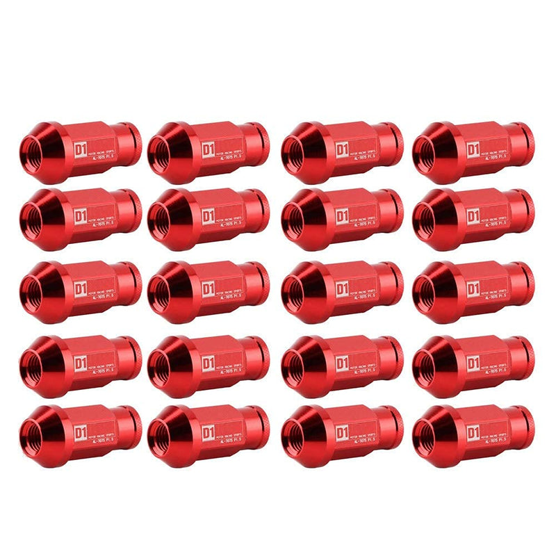 KIMISS Aluminium Autoreifenschraube, 20Pcs Radmuttern sichern Racing Radmutter M12X1.5 (Rot)