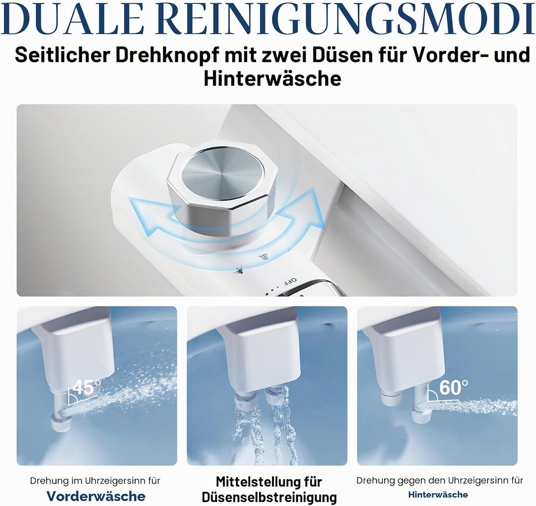 Bidet, Nicht Elektrisch Bidet Toilettenaufsatz mit Einziehbare selbstreinigende Doppeldüsen,regulier