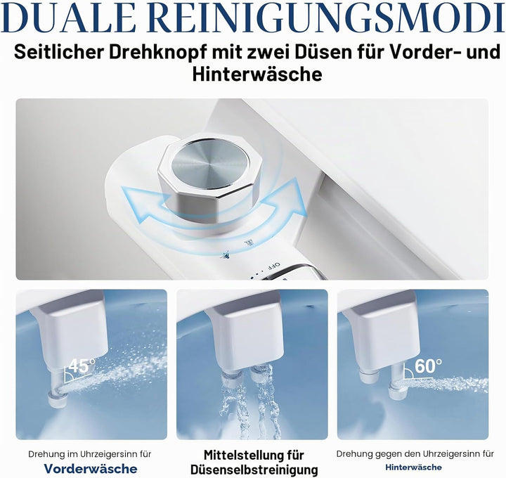 Bidet, Nicht Elektrisch Bidet Toilettenaufsatz mit Einziehbare selbstreinigende Doppeldüsen,regulier