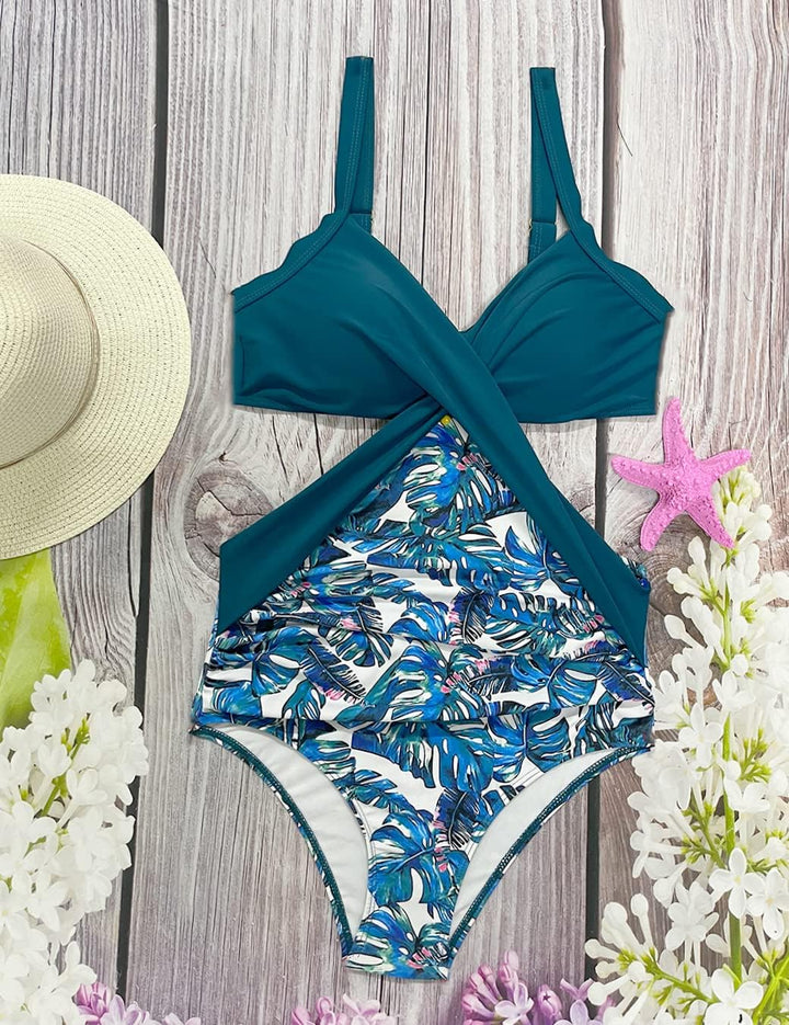Rayson Damen Badeanzug Monokini Vorne Criss Cross Neckholder Push Up Bandeau Cut Out High Waist Wrap