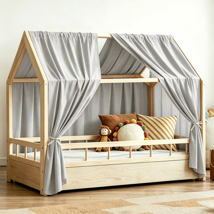 Hausbett Himmel, 2 Stück Betthimmel Hausbett Musselin, Baldachin Kinderzimmer Stoffhimmel für Hausbe