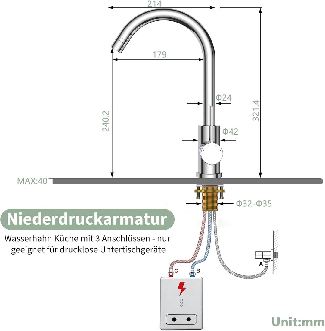 Niederdruck Armatur Küche mit 2 Strahlarten, 360 ° Drehbare Wasserhahn Küche, Leicht zu zerlegen und