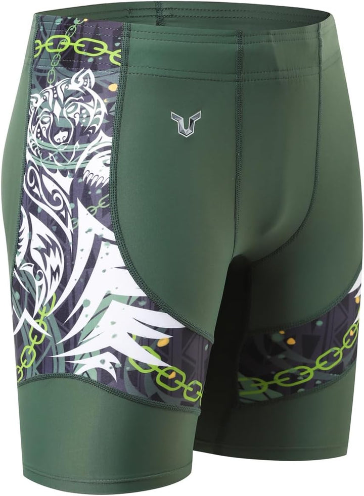 HUGE SPORTS Herren Splice Schwimmhose Kompression Jammer Lang Wilde Serie S Bär Grün, S Bär Grün