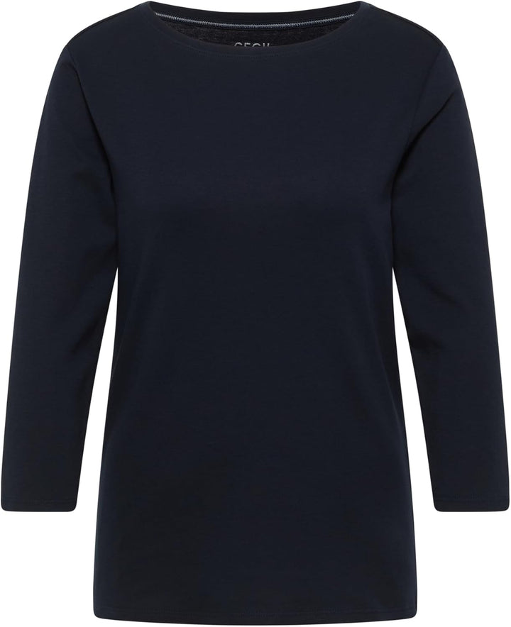 Cecil Damen Boatneck Basic Baumwollshirt U-Boot Ausschnitt L Universal Blue, L Universal Blue