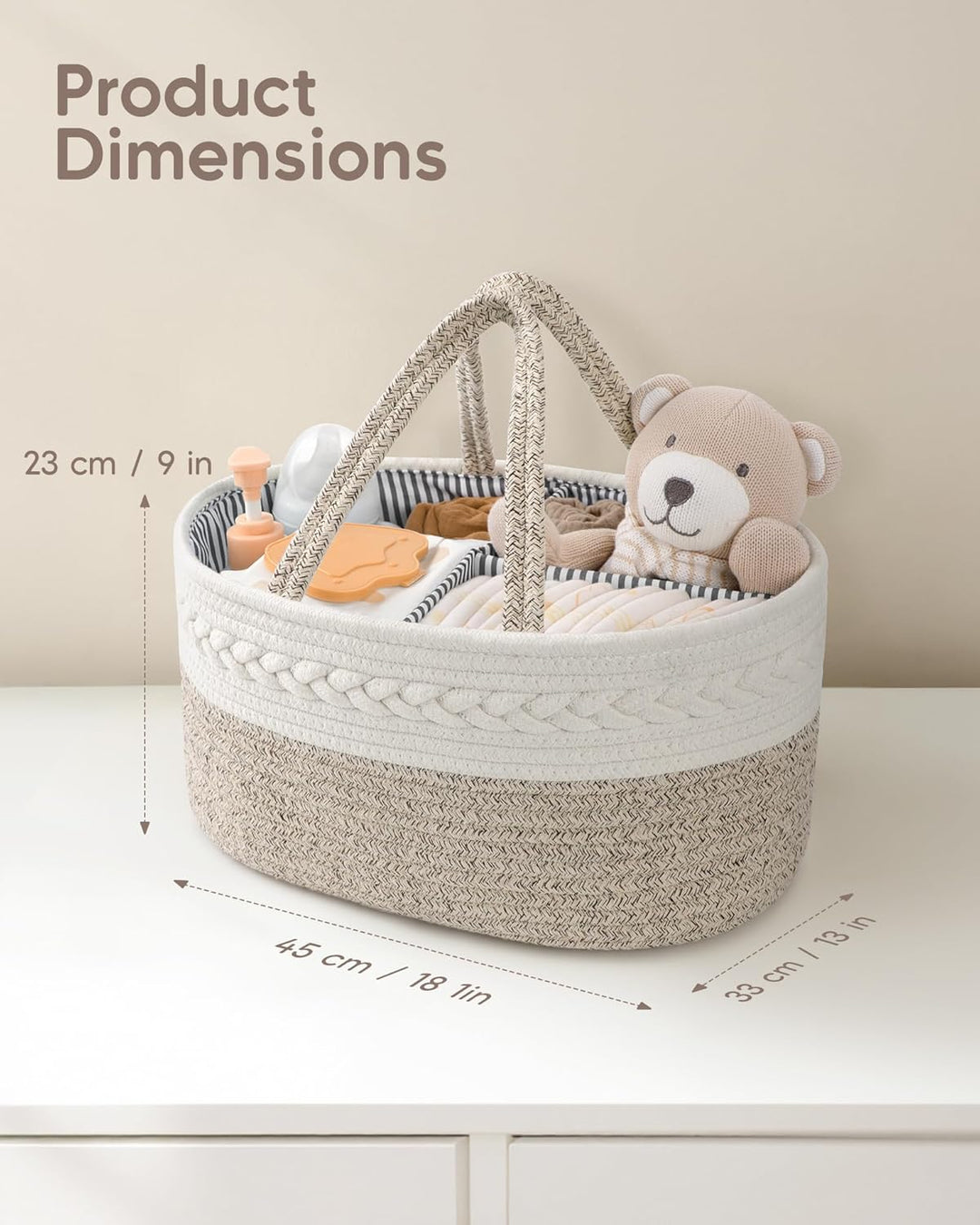 Maliton Wickeltisch Organizer，XL Baby Organizer Korb，Aufbewahrungskorb für den Wickeltisch，Windel Ca