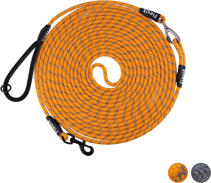 Floxik Schleppleine für Hunde | 5m, 10m, 15m, 20m orange | reflektierende Tauleine mit Abnehmbarer H