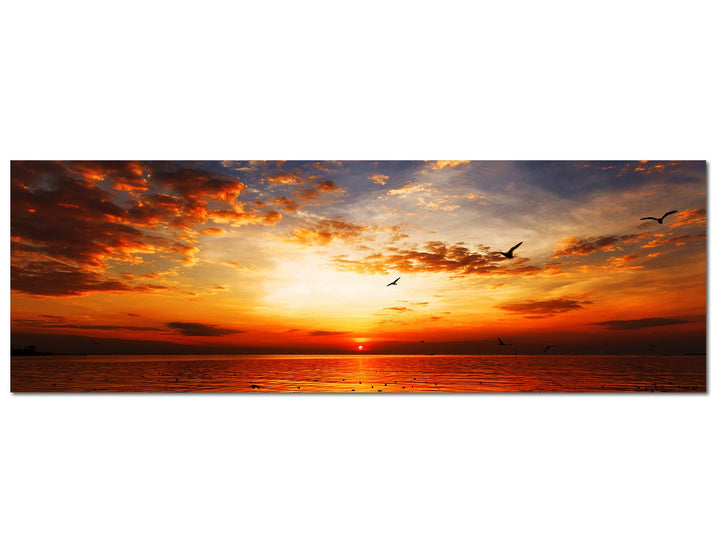 Paul Sinus Art Panoramabild auf Leinwand und Keilrahmen 150x50cm Meer Strand Sonnenuntergang Wolkens