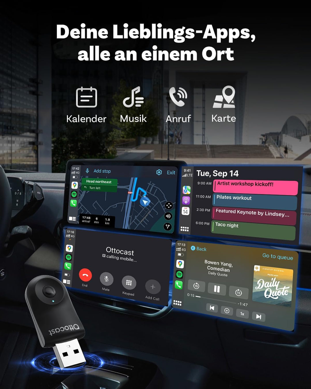 2025 Verbesserter 2-in-1 Wireless CarPlay & Android Auto Adapter, OTTOCAST MINI Kabelloser CarPlay A