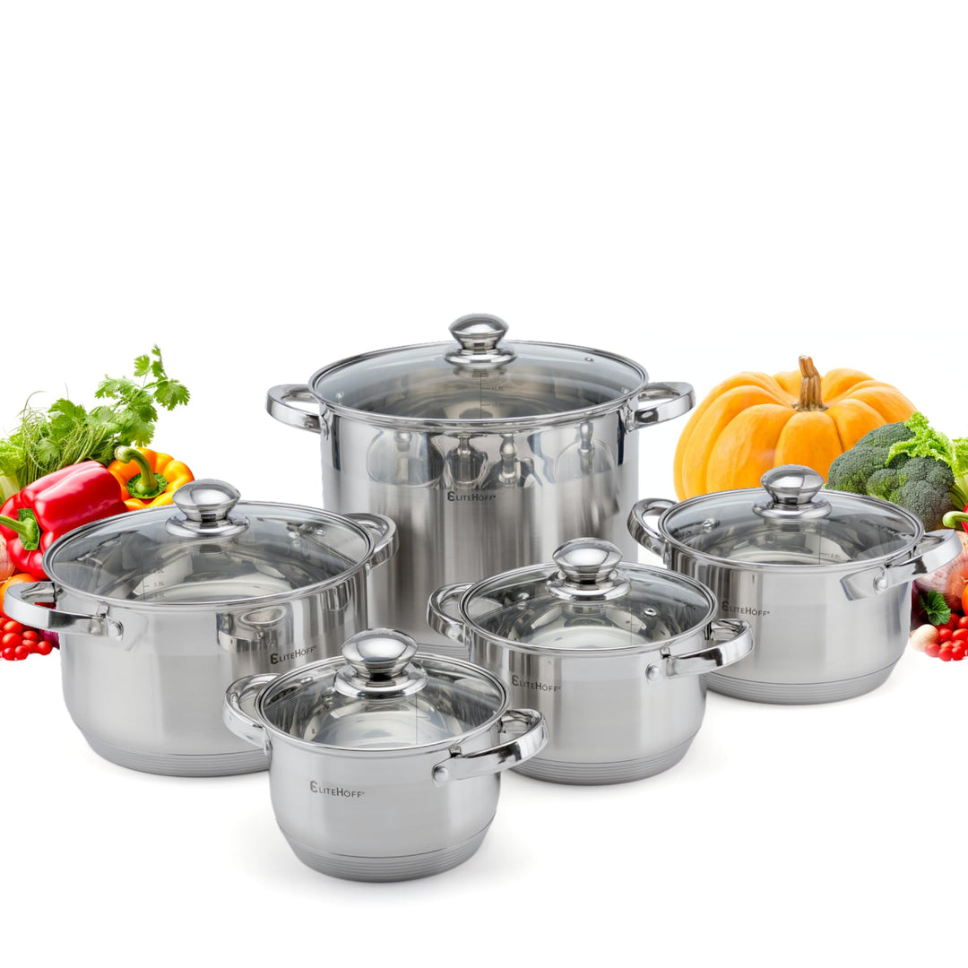 EliteHoff 10-teilig Induktion Kochtopf-Set, 7-lagig Edelstahl Kochtopf, 5er Set Töpfe mit Deckeln, f