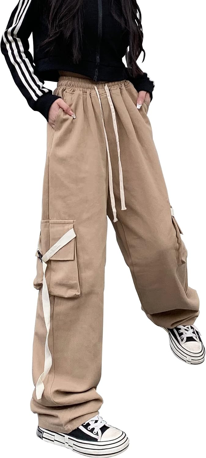 Linsennia Y2k Cargohose Damen Baggy Parachute Pants Teenager Mädchen Weite High Waist Streetwear M K