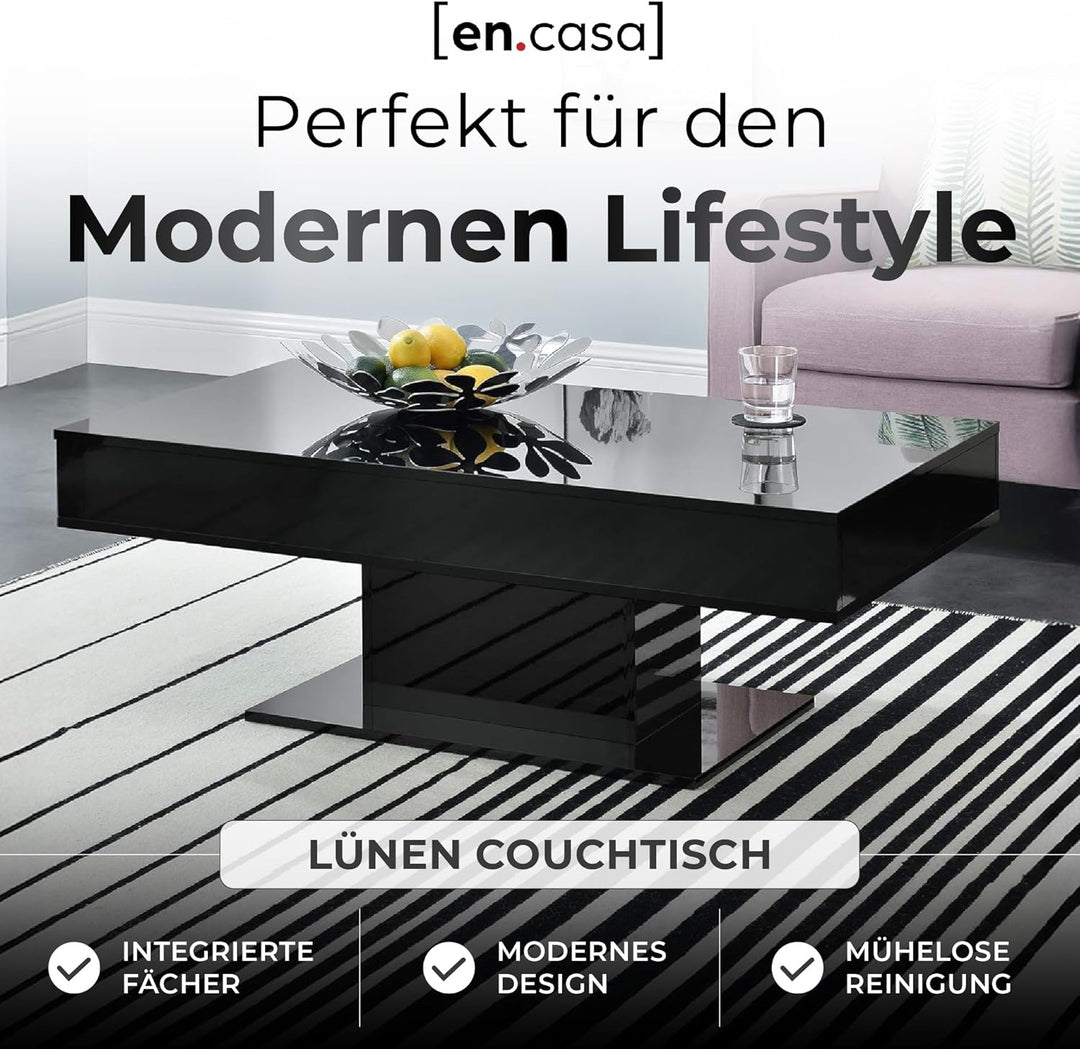 [en.casa] Couchtisch Lünen Wohnzimmertisch mit Stauraum Truhentisch Sofatisch mit ausziehbarer Tisch