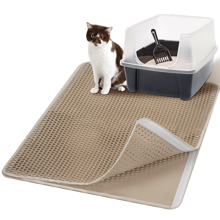 Katzenklo Matte 75x60CM, Katzenstreu Matte Doppelte Schichte, Katzenmatte Katzenklo mit Klettverschl