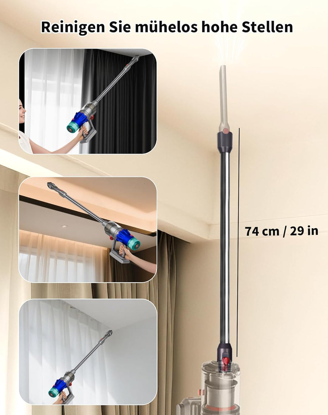 Verlängerungsrohr für Dyson V12 Detect Slim / V10 Digital Slim Stabstaubsauger, 74 cm Aluminium Tele