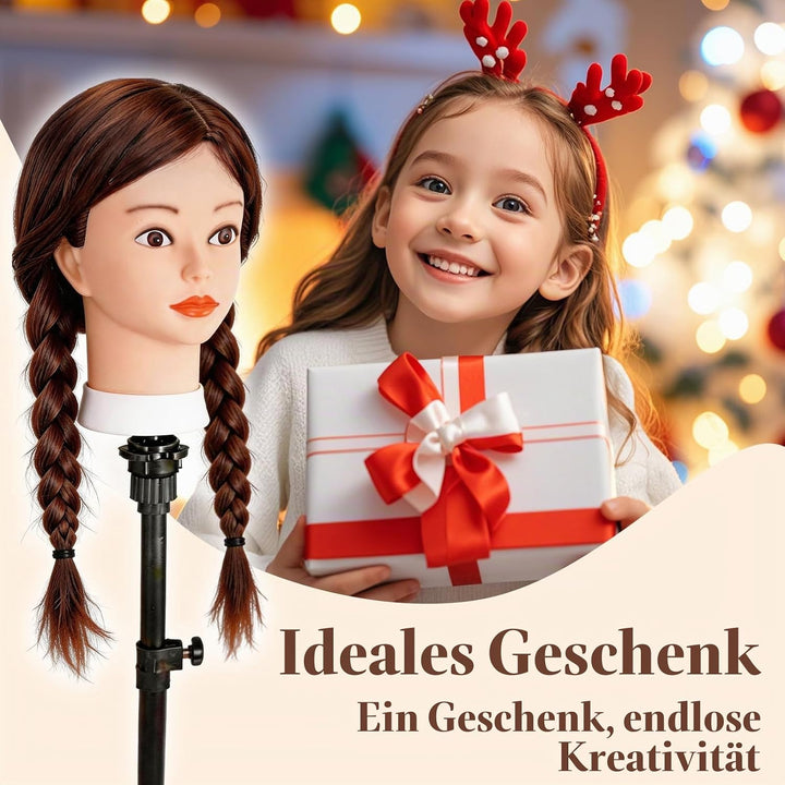 Yofuly 26Zoll/66cm Frisierkopf, 80% Echthaar Übungskopf, Frisieren Trainingsköpfe Puppenkopf Friseur