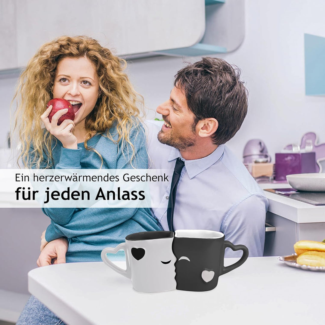MIAMIO - Kaffeetassen/Küssende Tassen Set Geschenke für Frauen/Männer/Freund/Freundin zur Hochzeit/W