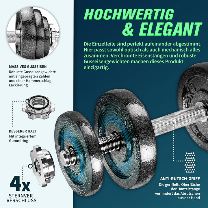 RE:SPORT 2 in 1 Hanteln Set 15-60kg | Hantelset Gusseisen verstellbar | Kurzhantel &amp; Langhantel | St