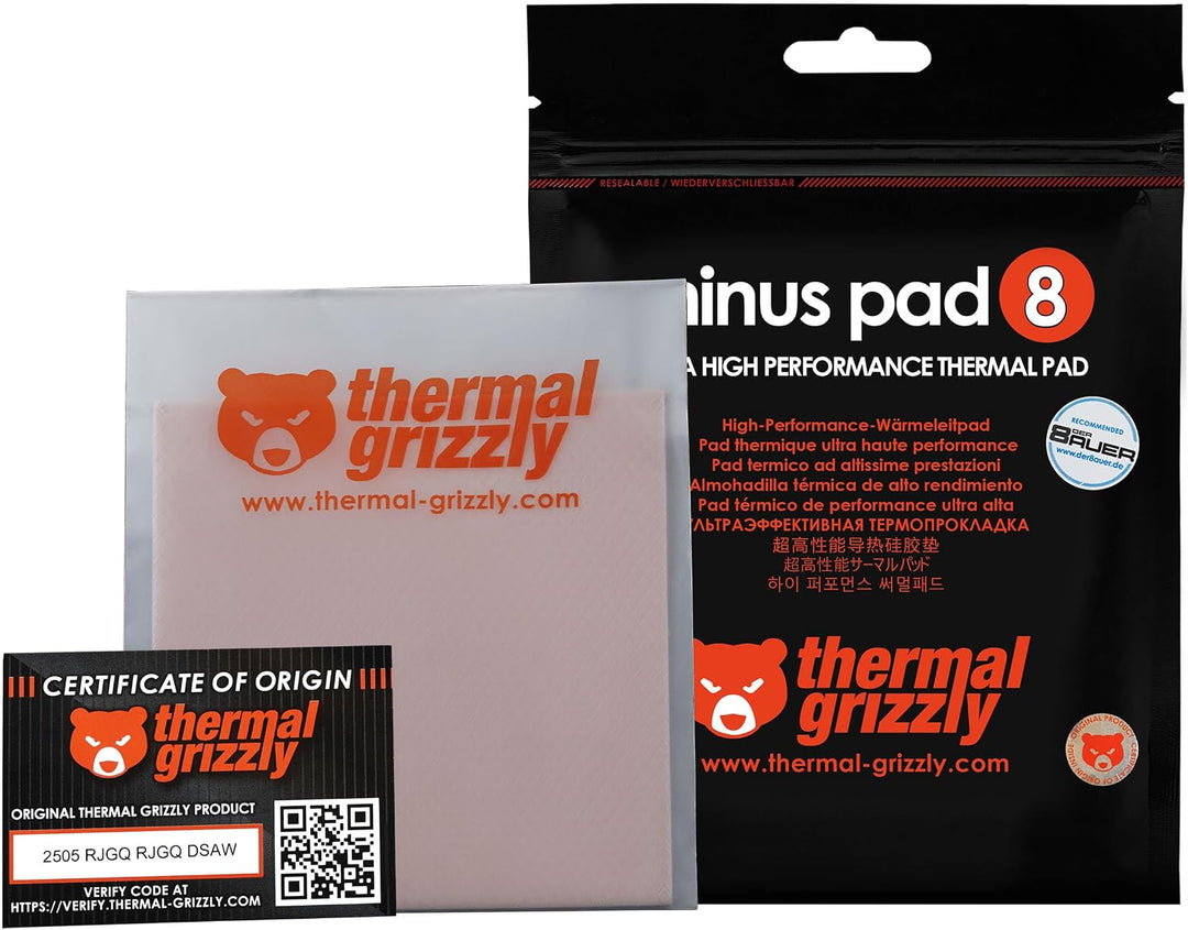 Thermal Grizzly - Minus Pad 8 Wärmeleitpad - 100x100x3,0mm - Hohe Wärmeleitfähigkeit & Kompressibili