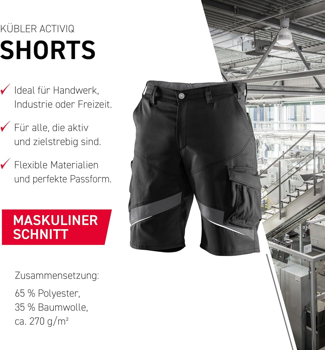 KÜBLER Workwear KÜBLER ACTIVIQ Arbeitsshorts schwarz, Grösse 46, Herren-Arbeitsshorts aus Mischgeweb
