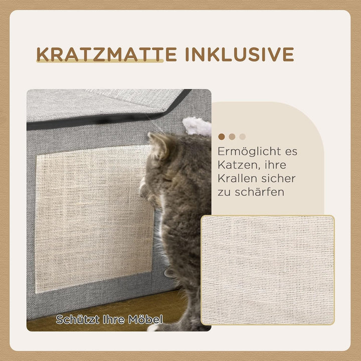 PawHut Katzenhöhle Katzenbett mit waschbarem Kissen, Kratzmatte, Spielball, Doppeltüren, Katzenhaus