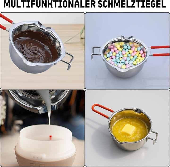 JRSHIRLEYLTD Kerzen Selber Machen Set, 61m Kerzendocht, 1 Kerzenherstellung Schmelztopf, 3 Metall Do