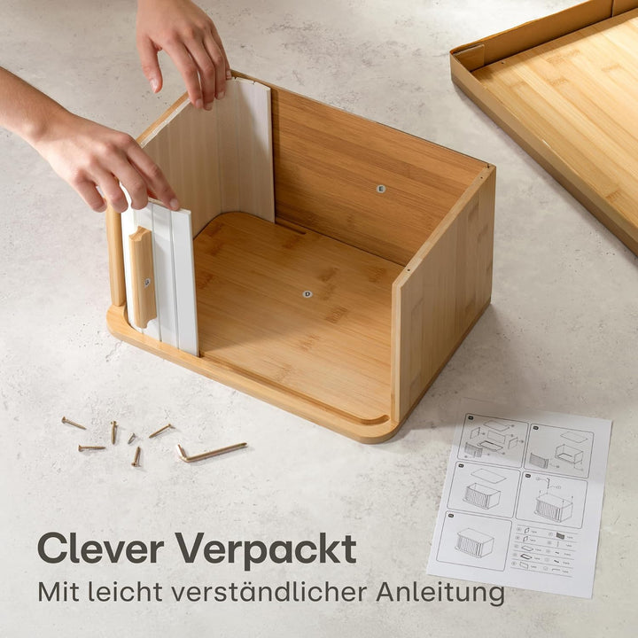 Praknu Brotkasten klein aus FSC® Holz mit Schiebetür - Brotaufbewahrung 33x23cm - Platzsparend und s