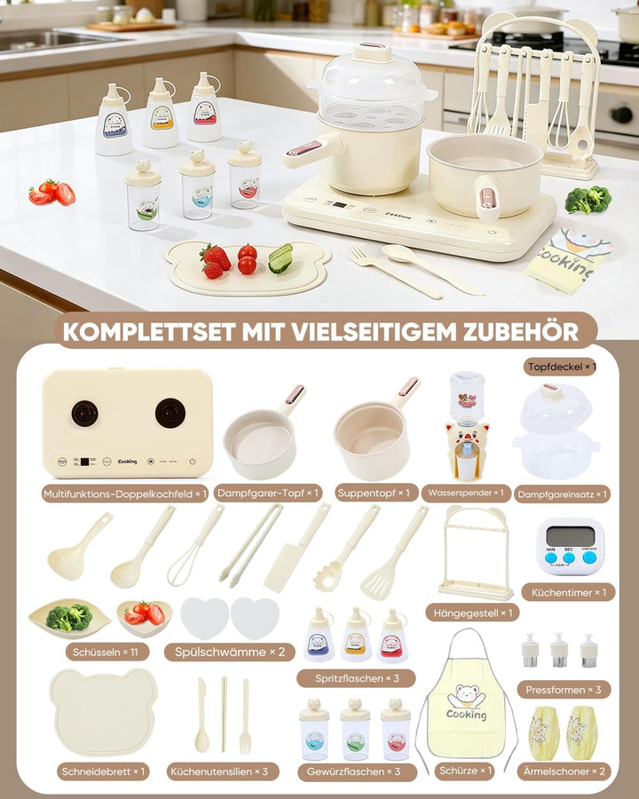 Kinder Elektro-Kochset mit Doppel Kochfeldern – Komplettes kinderküche zubehör inklusive Kochgeschir