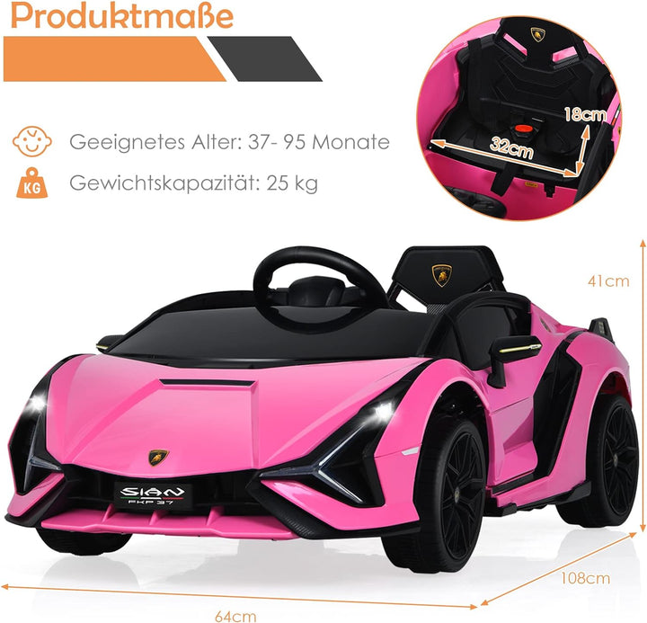 GOPLUS Kinder Elektroauto Lamborghini mit Fernbedienung, Kinderfahrzeug, Bluetooth USB & TF-Karte Sc