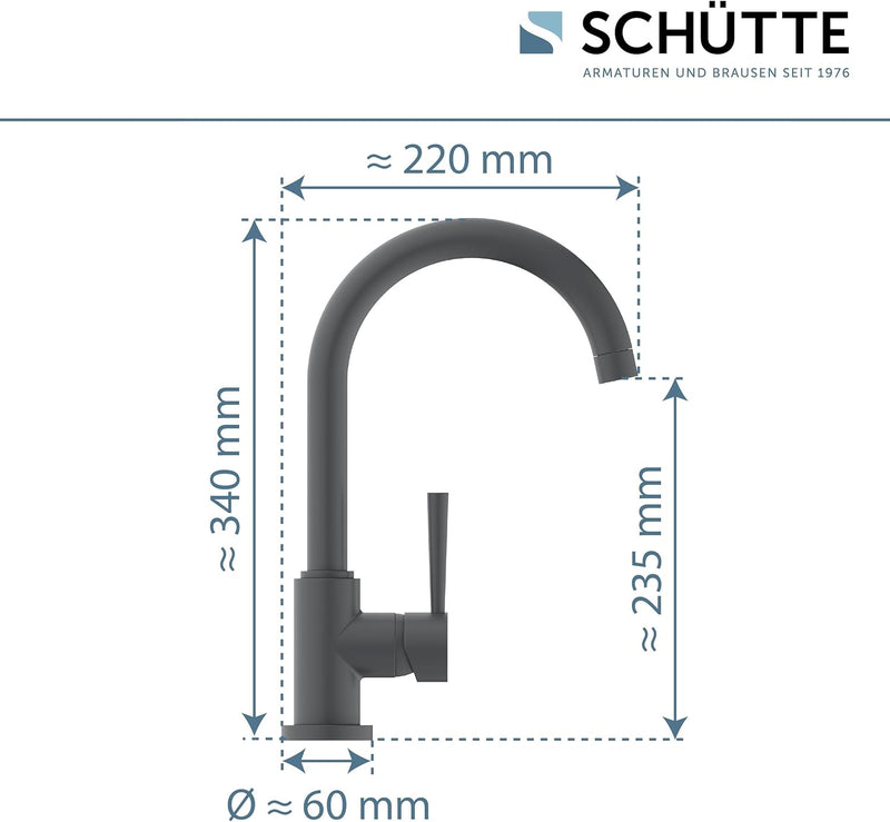 SCHÜTTE 79164 Küchenarmatur Cornwall, 360 Grad schwenkbarer Wasserhahn Küche, Mischbatterie für die